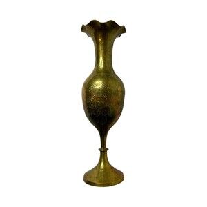 Vintage Tall Fluted Brass Vase, Mid Century Trumpet Bud Vase, Solid Brass Accent